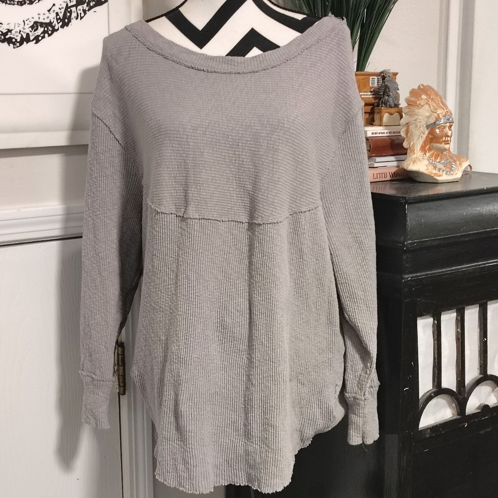 Free People OG Long Sleeve Thermal Top Gray Women's Medium Oversized Relaxed - Picture 10 of 11